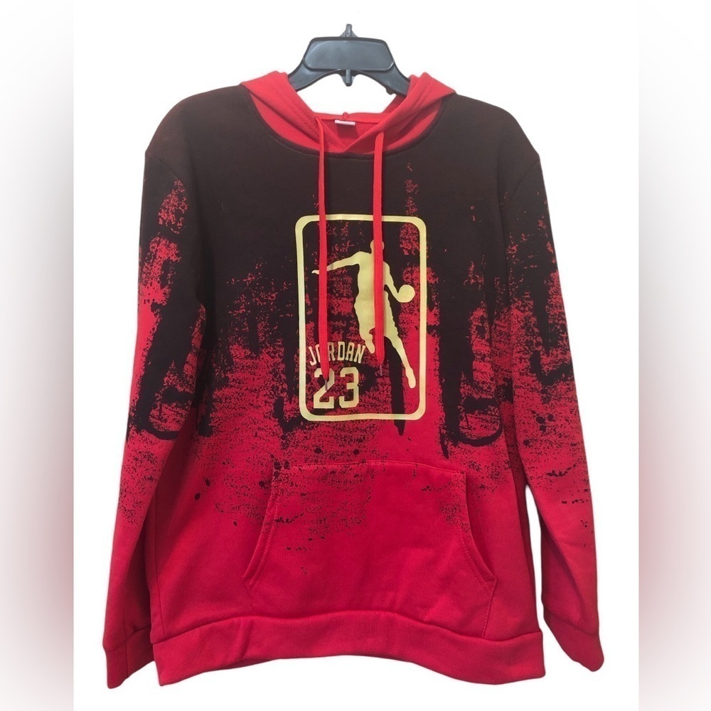 Michael Jordan 23 Hoodie Size L Red Black Gold Vinyl Graphic Sweatshirt NWOT